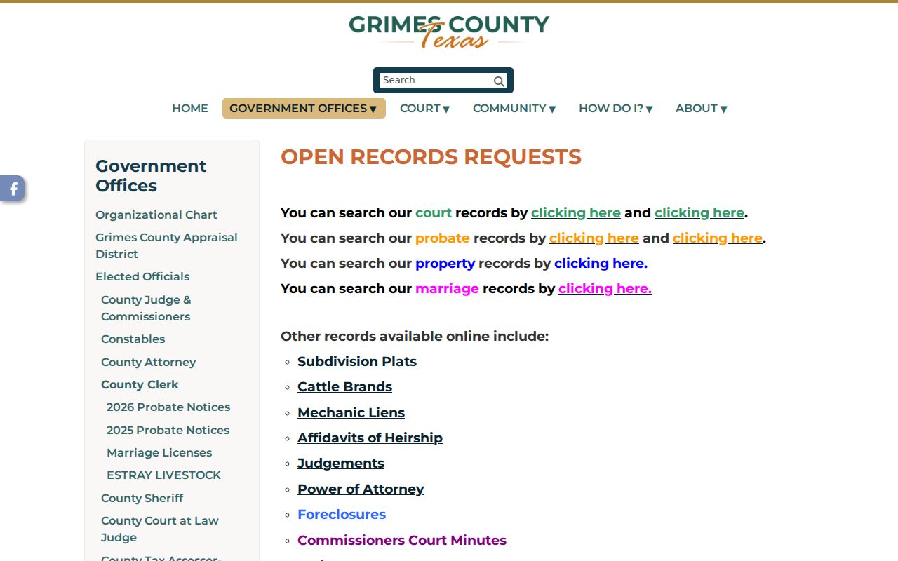 Bedias criminal case records through County Clerk open records guidance