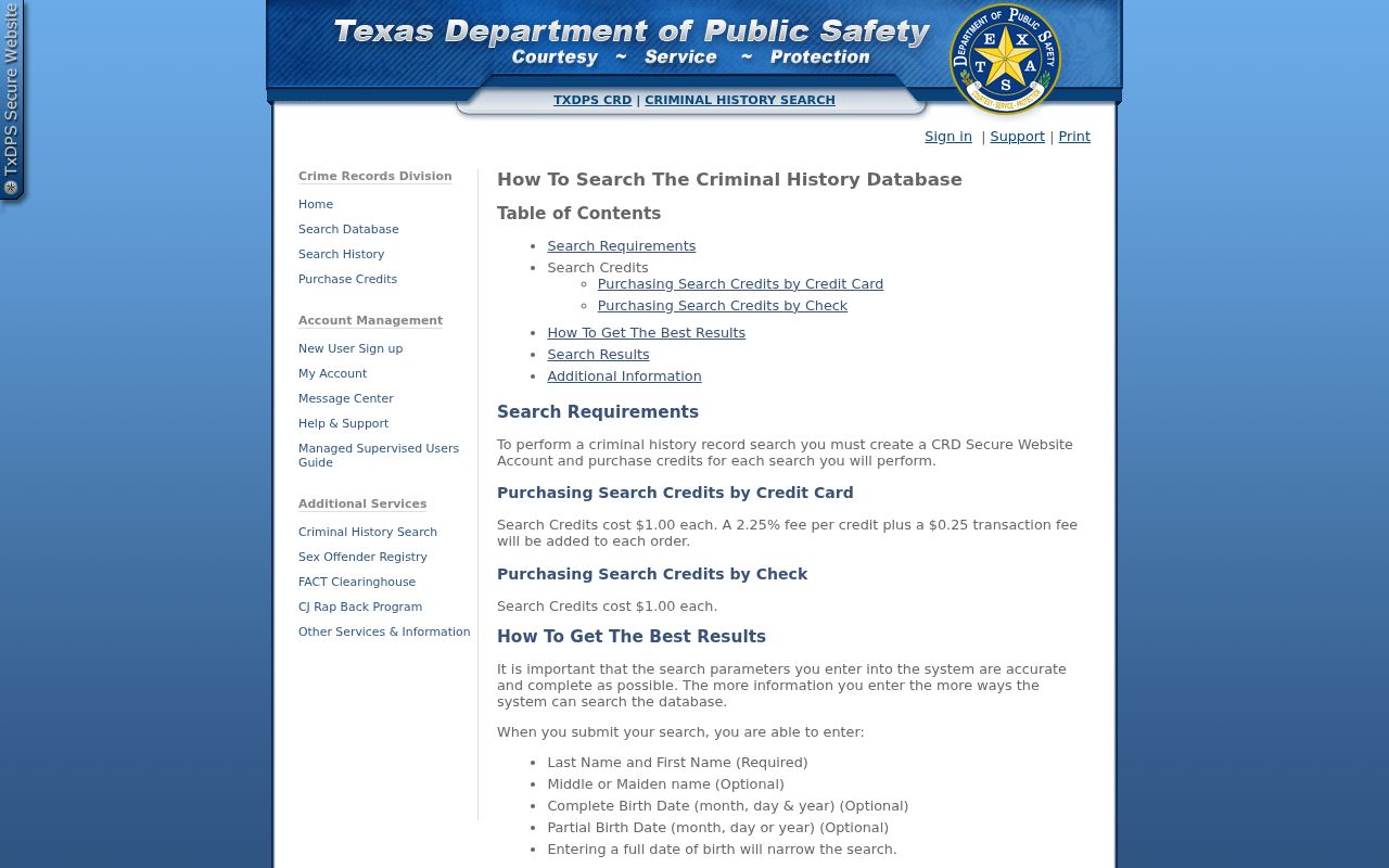 Grimes County criminal history Texas DPS public search instructions