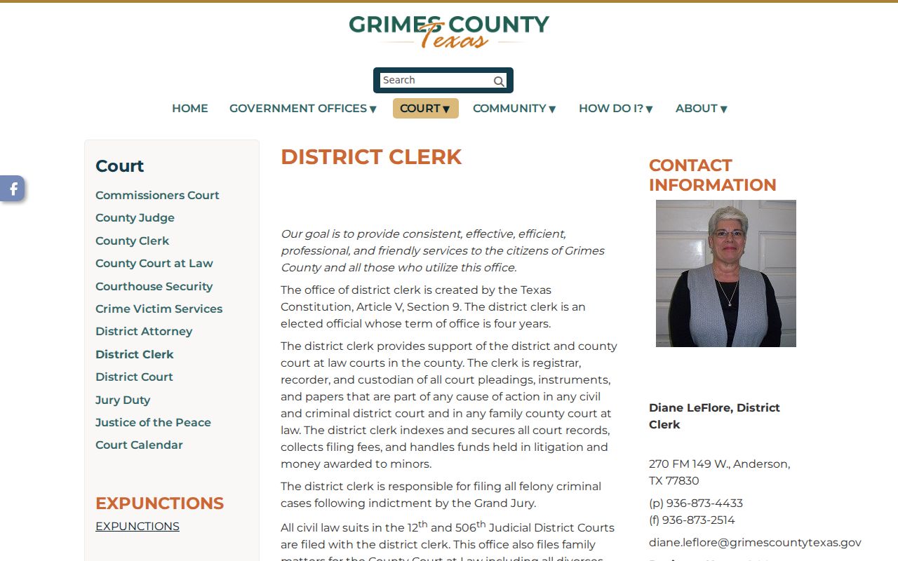 Grimes County criminal court cases District Clerk page