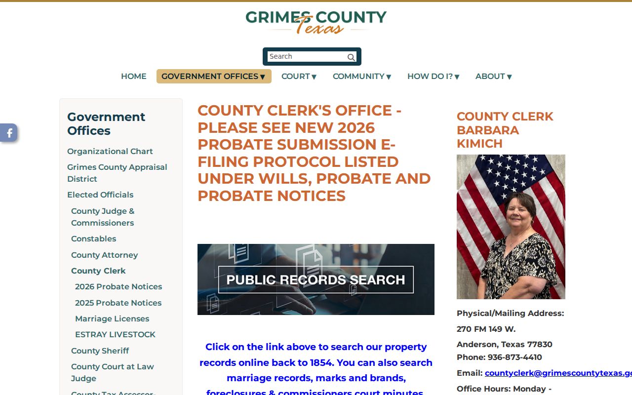 Grimes County criminal court cases County Clerk page