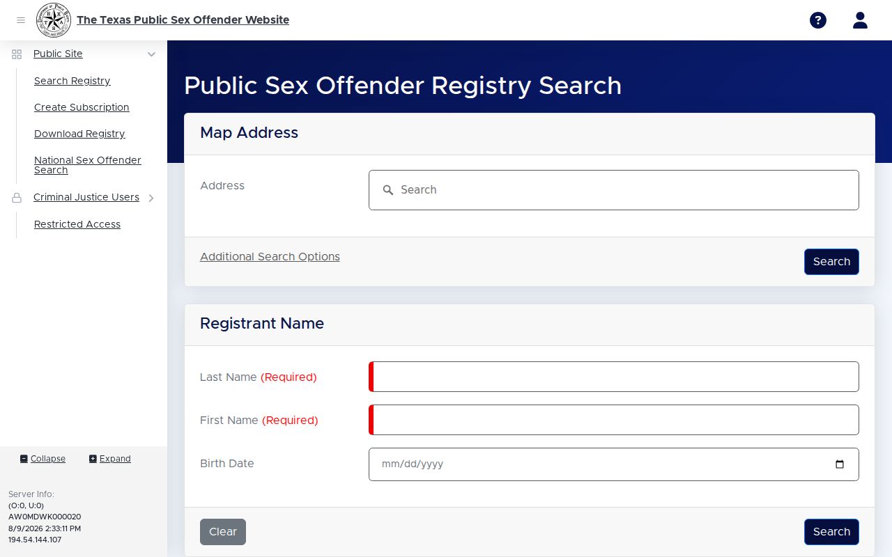 Grimes County sex offender check Texas registry search