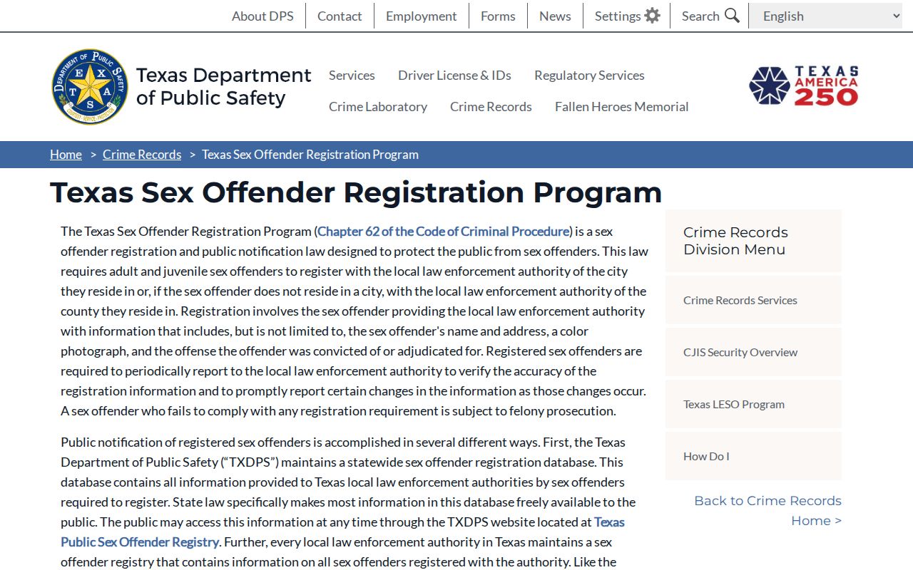 Grimes County sex offender check Texas registration program